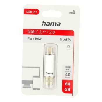 Hama Flash Pen Laeta, USB-C/USB-A 3.1, 64 GB, 40 MB/s, sidabrinis