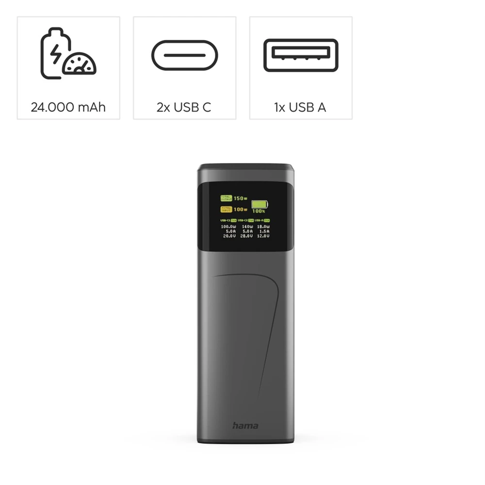 Hama didelės galios maitinimo blokas 150 24000 mAh