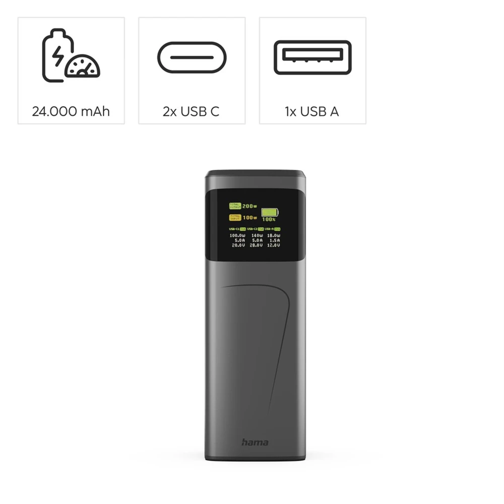 Hama didelės galios nešiojamas akumuliatorius 200 24000 mAh