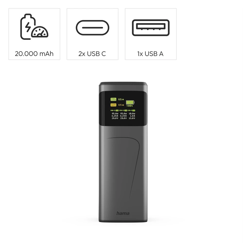 Hama įkroviklis, didelės galios, 65 W, 20000 mAh