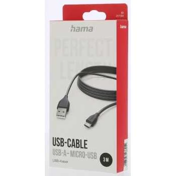 Hama microUSB - USB-A 3m juoda