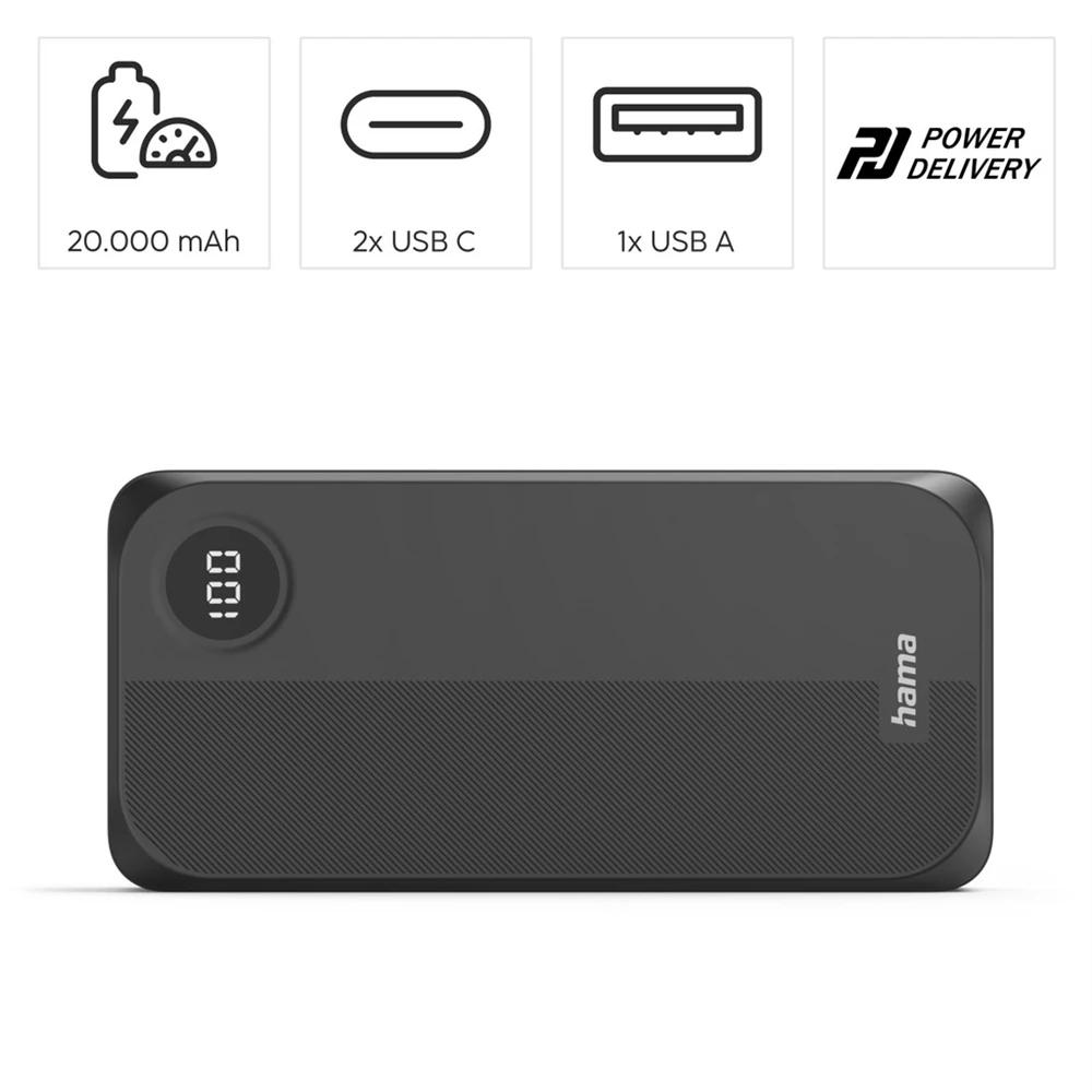 Hama įkroviklis pradinio lygio 20000 mAh juodas