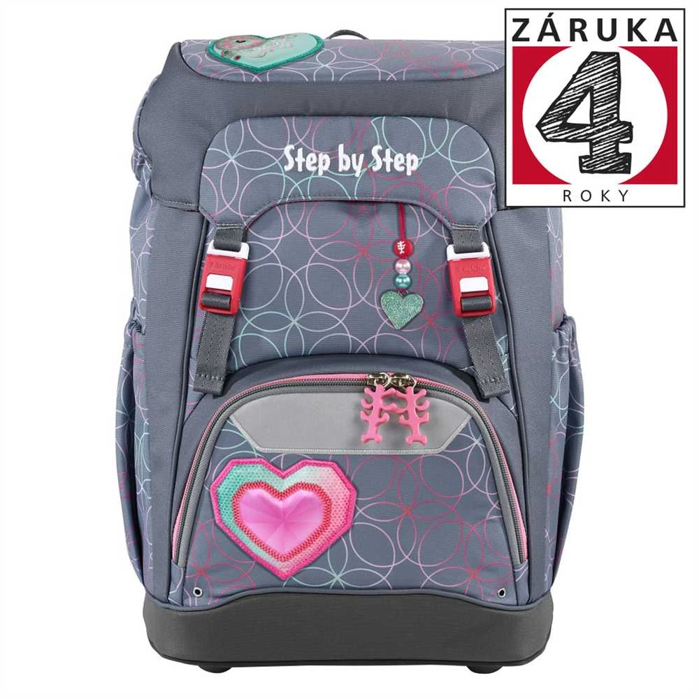 Hama Mokyklinė kuprinė „Step by Step GRADE“ blizgučių širdelės formos lazdyno riešuto spalvos, AGR sertifikatas