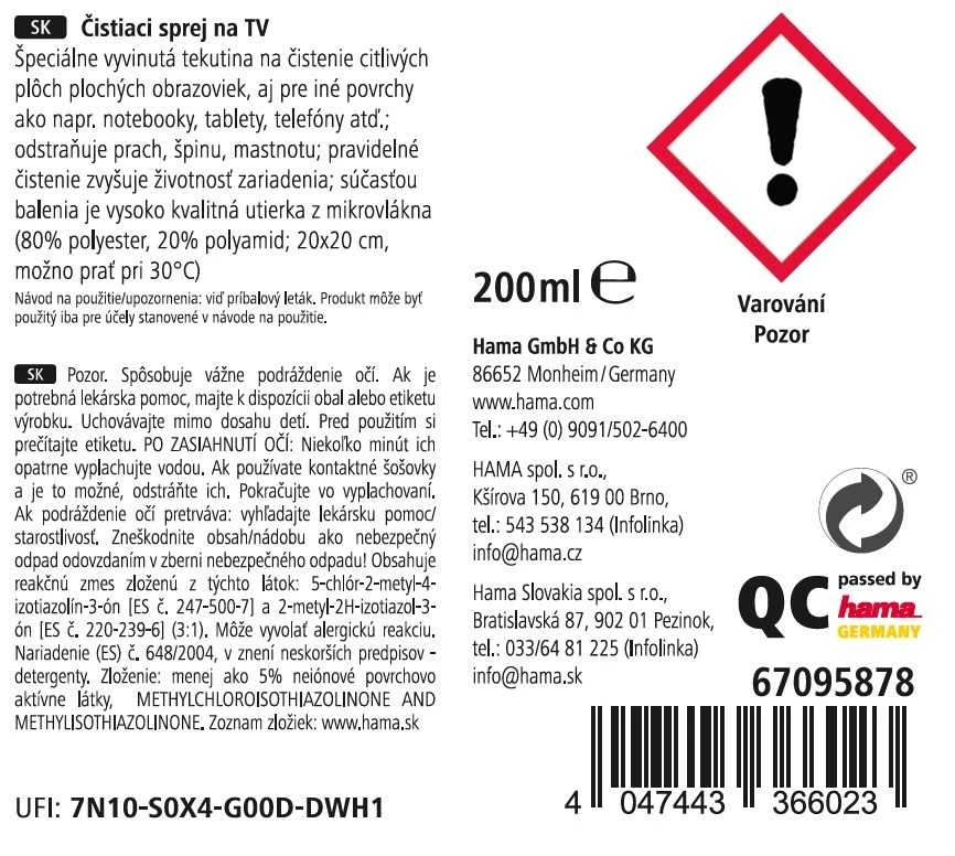 Vaizdo grotuvas Hama TV Cleaning Purškiklis, 200 ml, including wipe