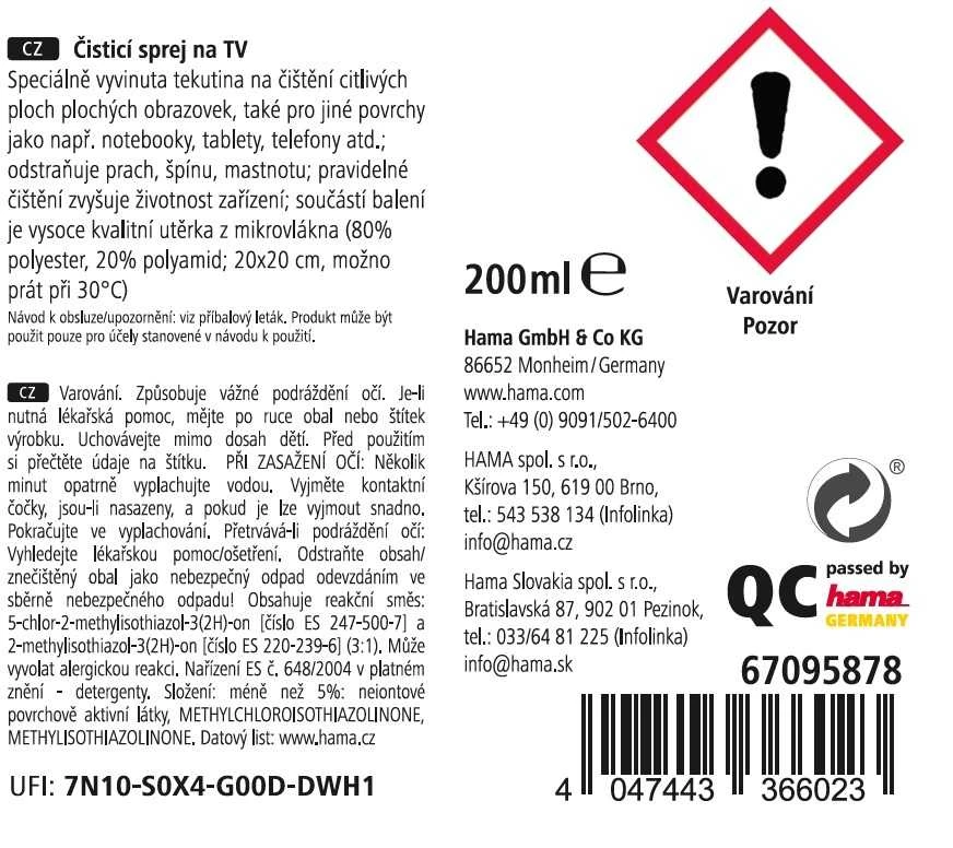 Vaizdo grotuvas Hama TV Cleaning Purškiklis, 200 ml, including wipe