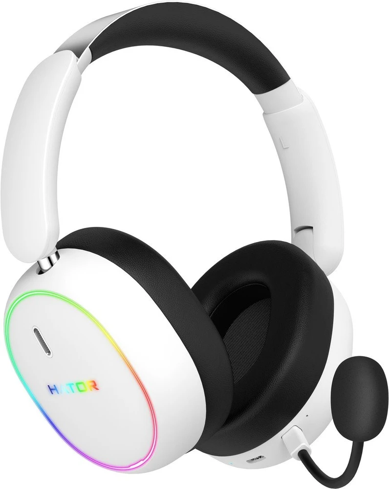 Hator Phoenix 2 baltos belaidės ausinės su RGB apšvietimu