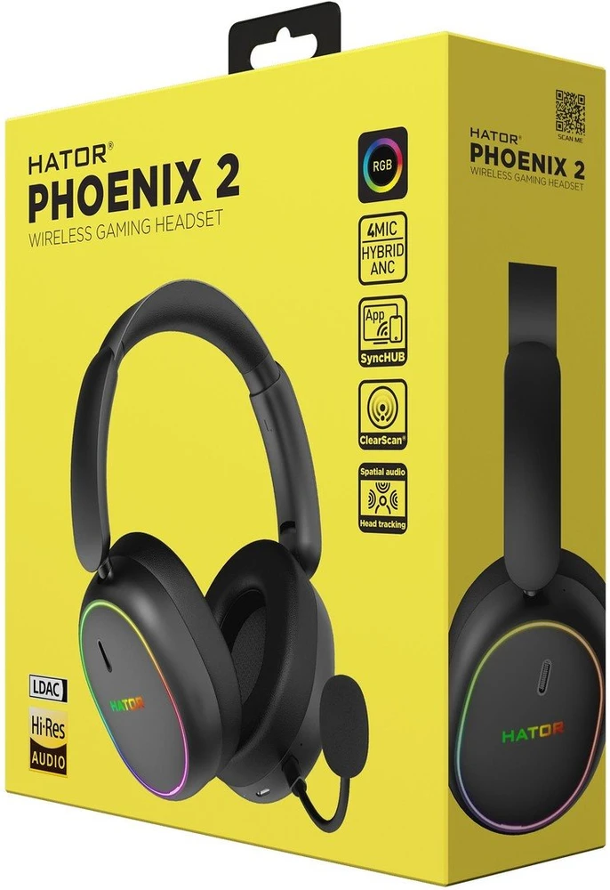 Ausinės „Hator Phoenix 2 ESH40“ didelės raiškos ANC, juodas