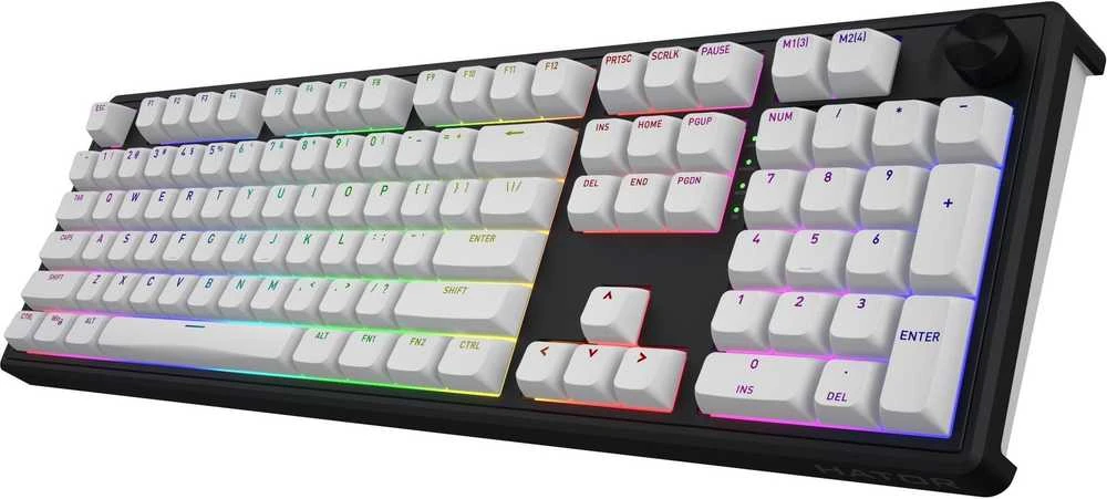 Klaviatūra žaidimams Hator Skyfall 100 HATOR Aurum Lemon linear belaidė mechaninė su pašvietimu balta ir-juoda