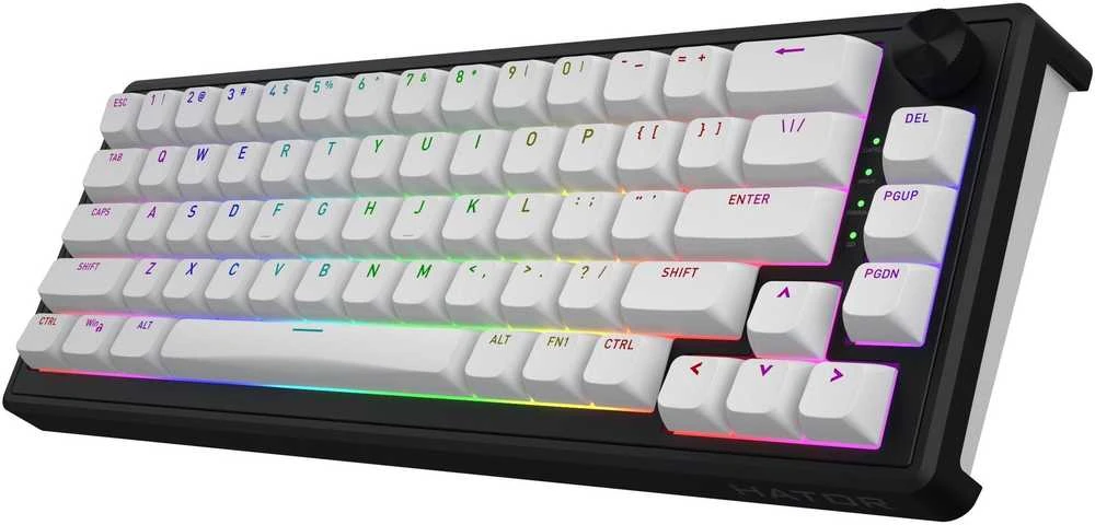 Klaviatūra žaidimams Hator Skyfall HATOR Aurum Sterling linear belaidė mechaninė su pašvietimu balta ir-juoda