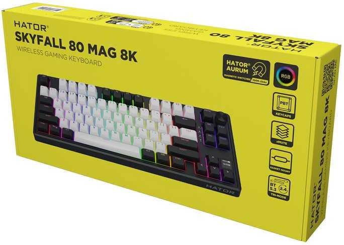 Klaviatūra žaidimams Hator Skyfall 80 HATOR Aurum Ice Magnetic linear belaidė magnetyczno-mechaninė su pašvietimu balta ir-juoda