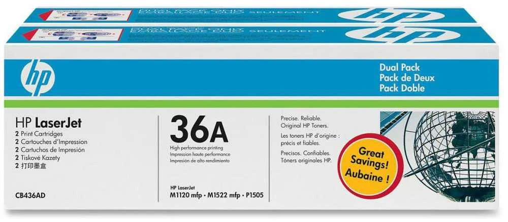 Hewlett Packard (HP) HP Toneris Juodas 36A, skirtas LaserJet 1505/1522, dvigubas paketas (2x2 000 puslapių)