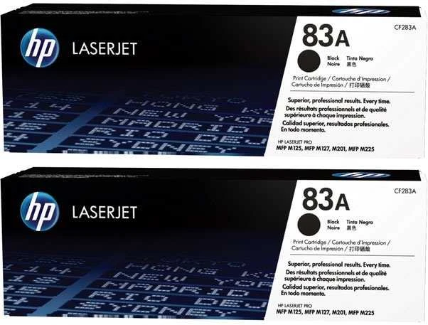 Hewlett Packard (HP) HP 83A 2-pack juodas dažų kasetė, skirta LaserJet M201, M125, M127, M225 (1 500 puslapių)