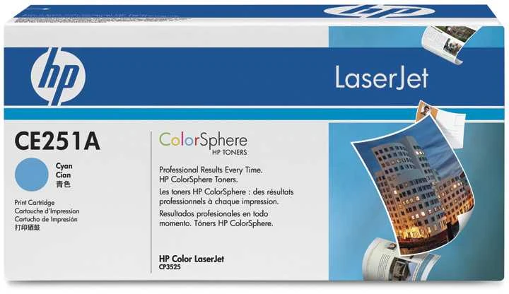 Hewlett Packard (HP) „HP Color LaserJet CP3525/CM3530“ žalsvai mėlynos spalvos spausdinimo kasetė (7 000 puslapių)