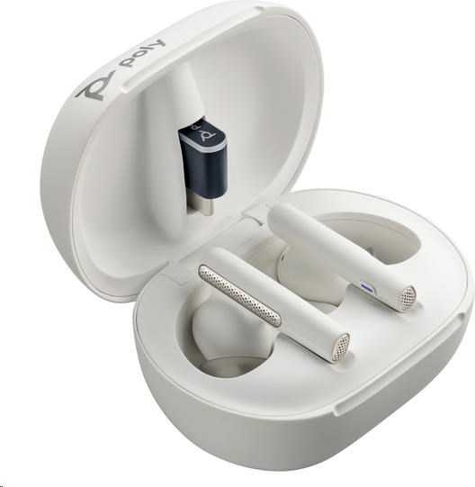 Ausinės Hewlett Packard (HP) Poly Voyager Free 60+ UC Baltas Sand Earbuds +BT700 USB-C Adapteris +Jutiklinis ekranas Charge Case