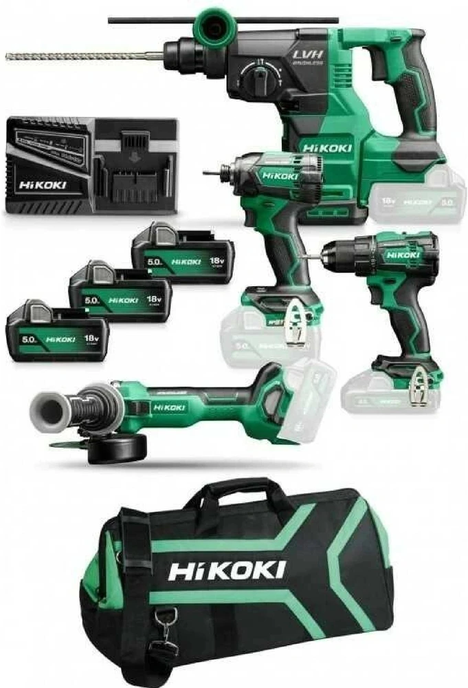 Rinkinys įrankių Hikoki HIKOKI.KIT 18V KC18DEWHZ (DS18DE+WH18DC+G18DBL+DH18DBL) 3x5.0Ah BAG