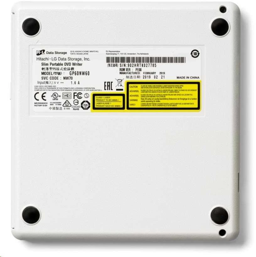 LG H.L duomenų saugykla | Itin plonas nešiojamasis DVD rašiklis | GP60NW60 | Sąsaja USB 2.0 | DVD±R/RW | CD skaitymo greitis 24 x | CD įrašymo greitis 24 x | Baltas | Stalinis kompiuteris / Nešiojamasis kompiuteris