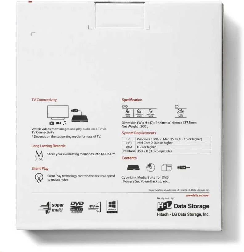 LG H.L duomenų saugykla | Itin plonas nešiojamas DVD rašytuvas | GP60NB60 | Sąsaja USB 2.0 | DVD±R/RW | CD skaitymo greitis 24 x | CD įrašymo greitis 24 x | Juodas | Stalinis kompiuteris / Nešiojamasis kompiuteris