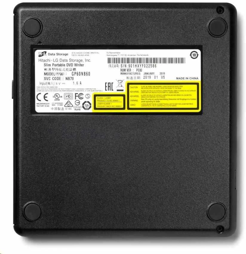LG H.L duomenų saugykla | Itin plonas nešiojamas DVD rašytuvas | GP60NB60 | Sąsaja USB 2.0 | DVD±R/RW | CD skaitymo greitis 24 x | CD įrašymo greitis 24 x | Juodas | Stalinis kompiuteris / Nešiojamasis kompiuteris