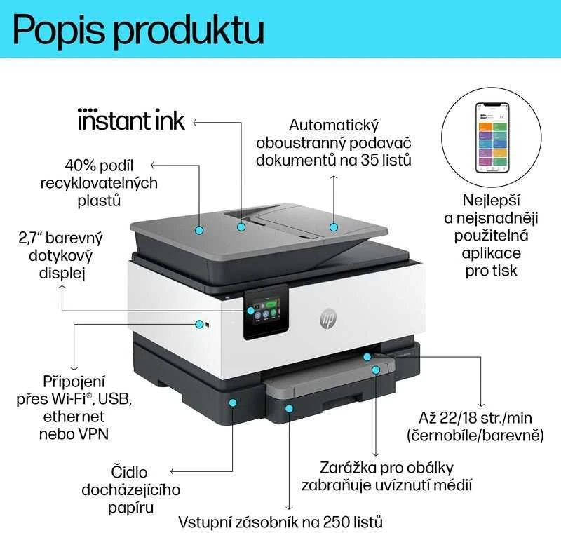 Spausdintuvas - HP OfficeJet Pro 9120e, A4, 4800x1200dpi, 22ppm, WiFi