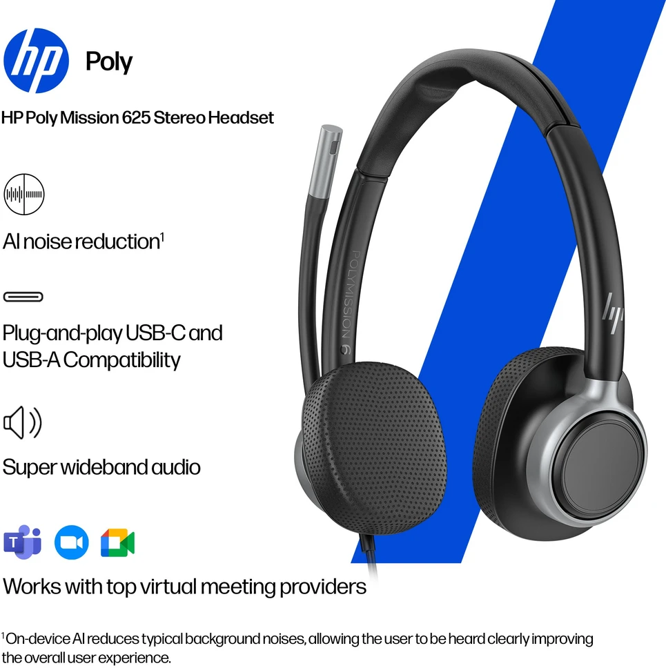 Hewlett Packard (HP) HP Poly Mission 625 stereo USB laidinės ausinės (WW)