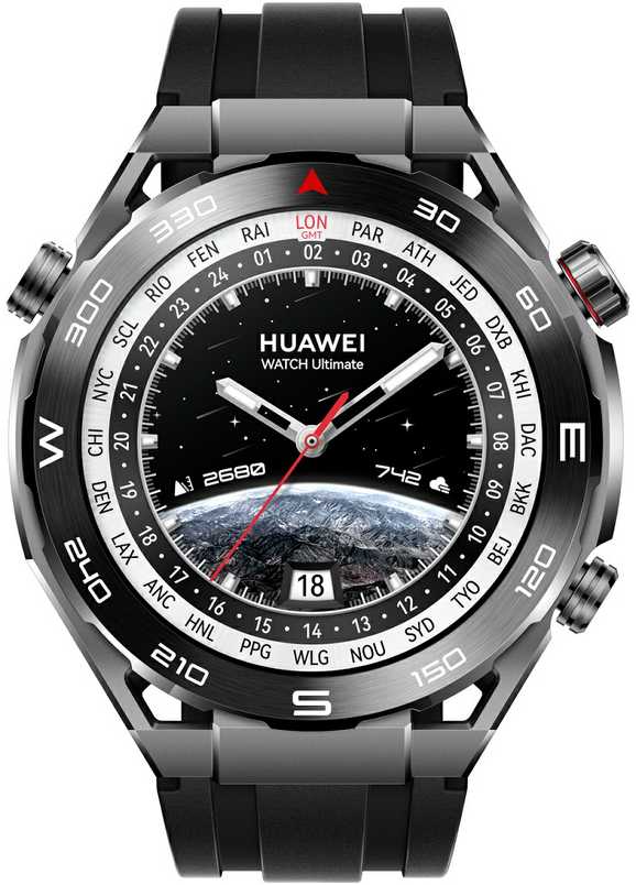 Išmanusis laikrodis Huawei Watch Ultimate Expedition, Sidabrinės ir juodos spalvos korpusas su juodu dirželiu