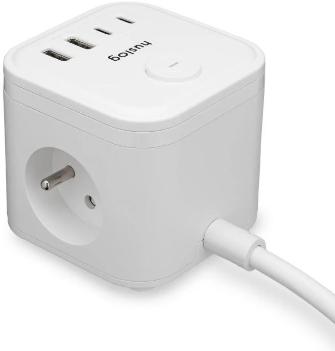 Huslog 15W Charging Station, 3 Outlets, 2 USB-C Ports, 2 USB Ports, Baltas