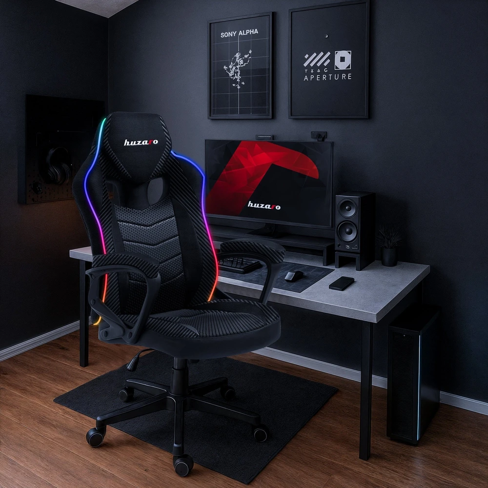Žaidimų kėdė Huzaro Force 2.5 RGB Carbon Mesh su pašvietimu Gaming Chair, Juoda