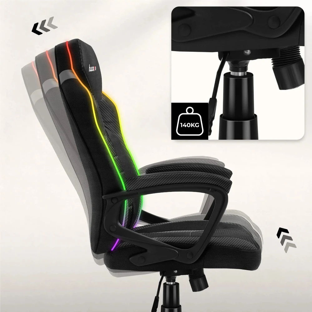 Žaidimų kėdė Huzaro Force 2.5 RGB Carbon Mesh su pašvietimu Gaming Chair, Juoda