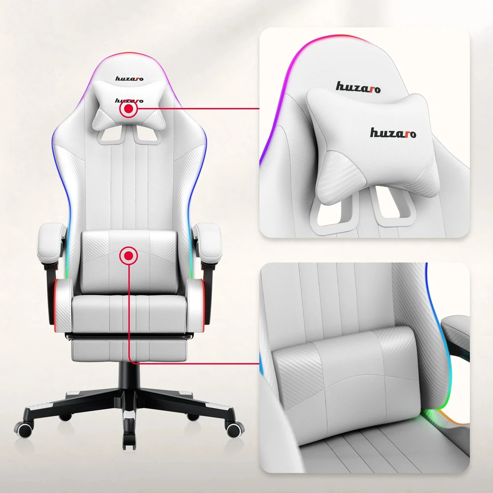 Žaidimų kėdė Huzaro Force 4.7 RGB, Baltos spalvos