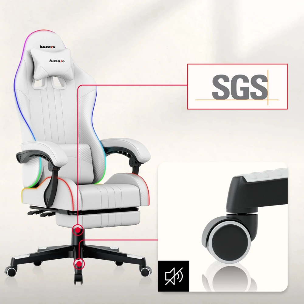 Žaidimų kėdė Huzaro Force 4.7 RGB, Baltos spalvos