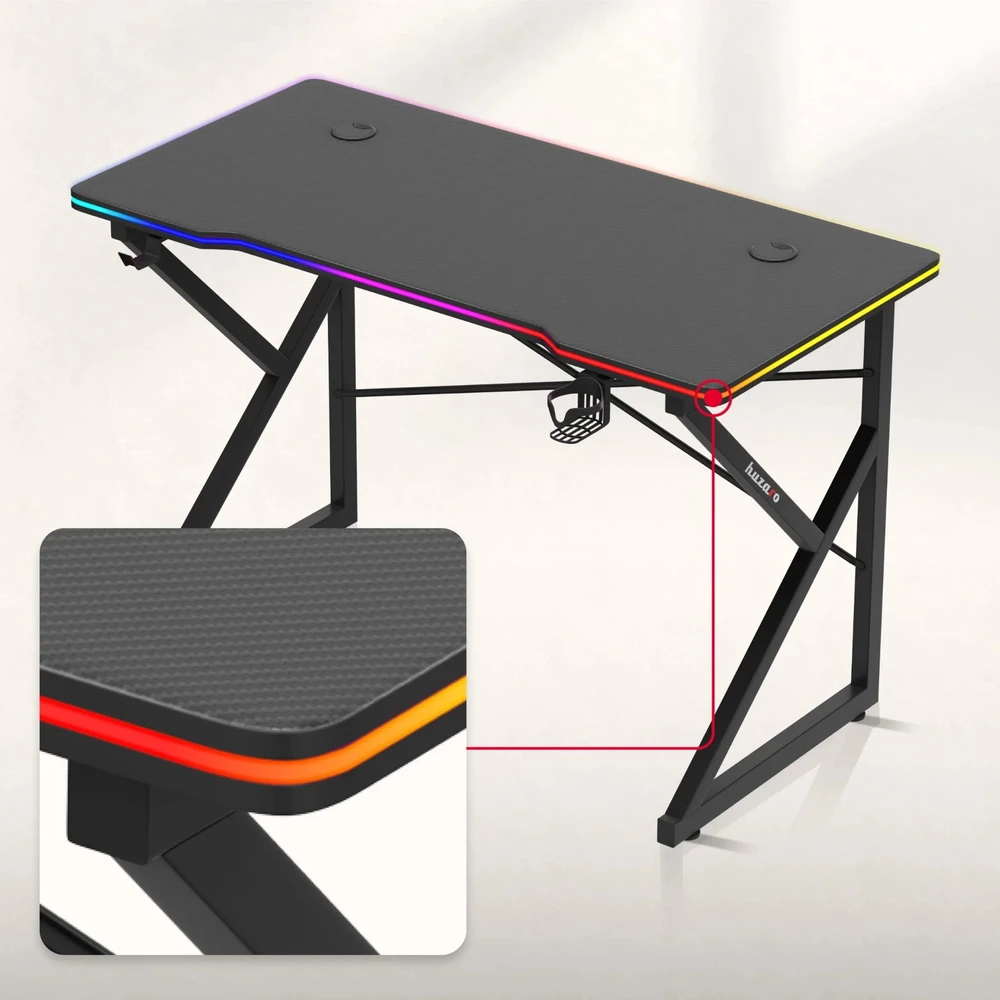 Žaidimų stalas „Huzaro Hero 1.7 RGB“, juodas