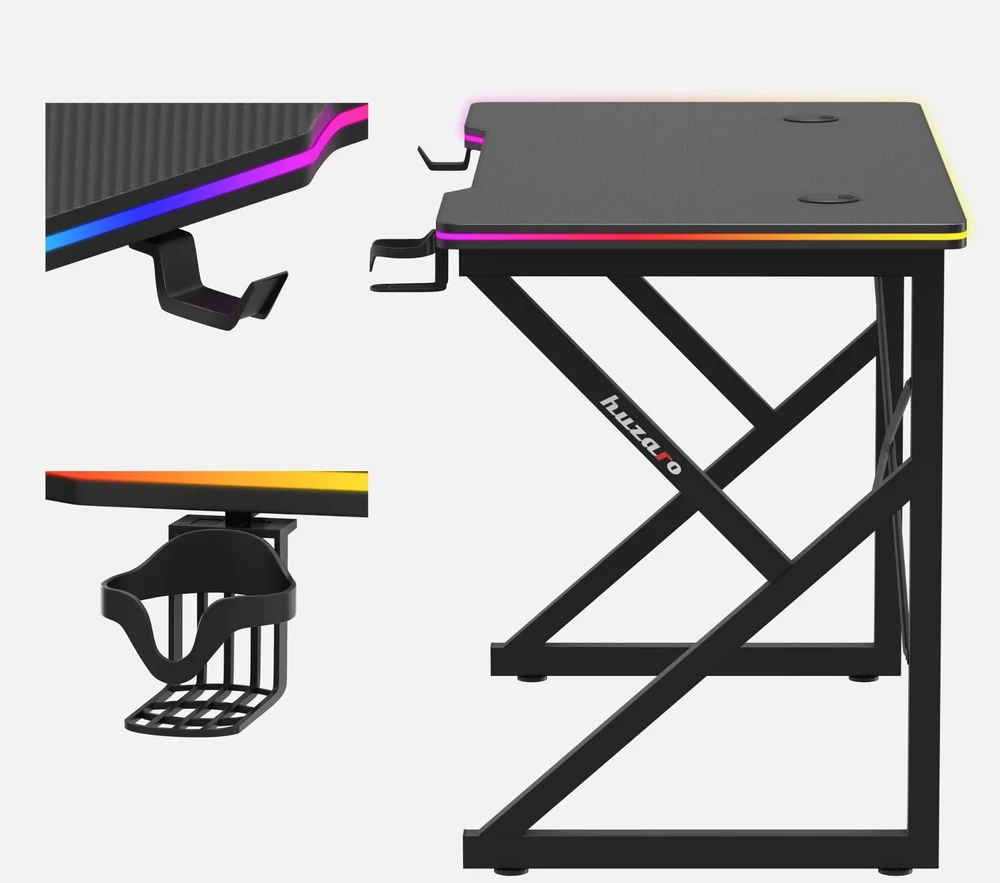 Žaidimų stalas „Huzaro Hero 1.7 RGB“, juodas