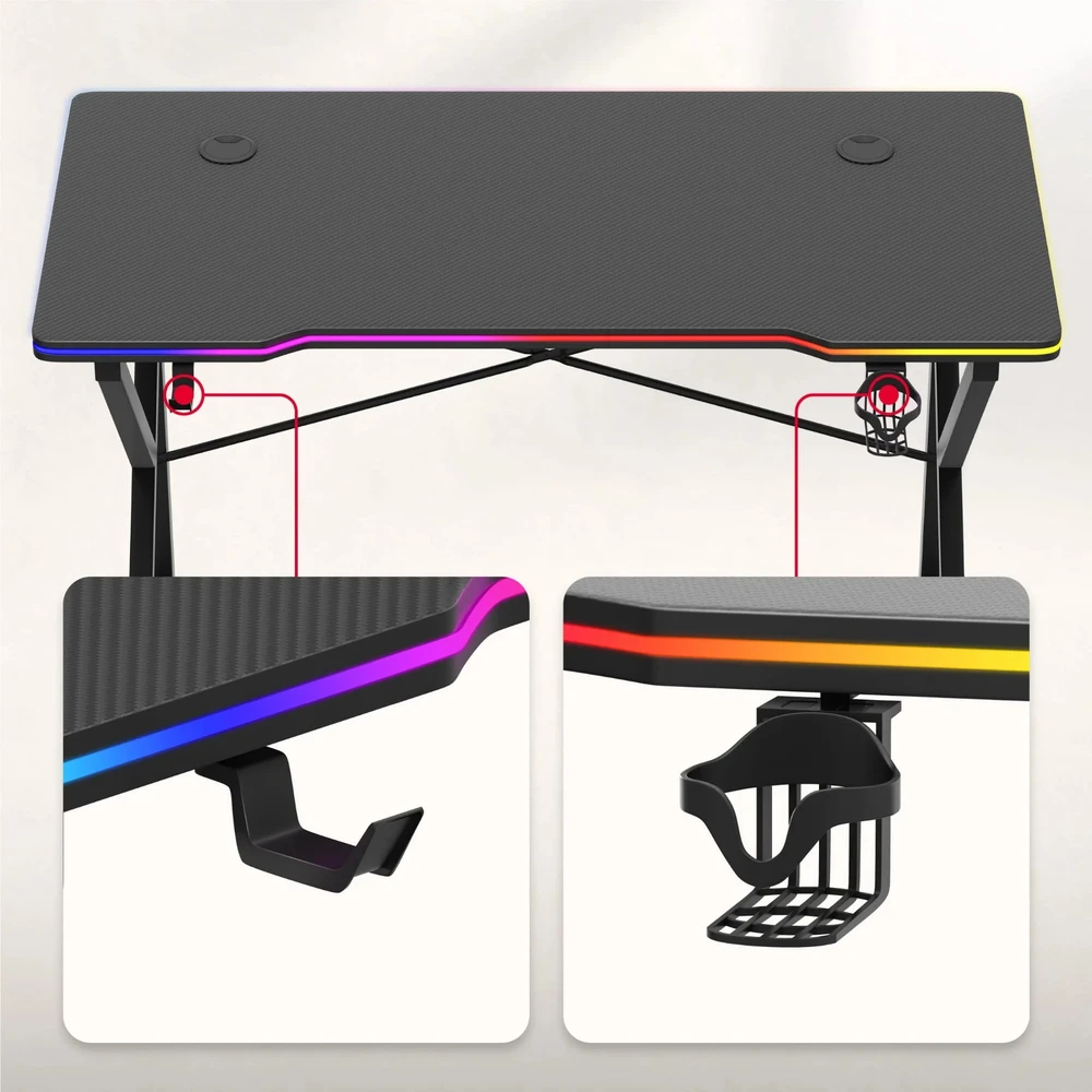 Žaidimų stalas „Huzaro Hero 1.7 RGB“, juodas
