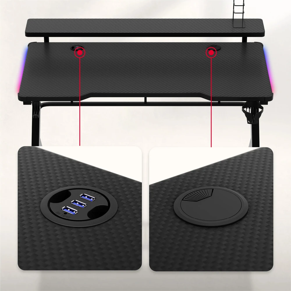 Žaidimų stalas Huzaro Hero 5.0 RGB, Juodos spalvos