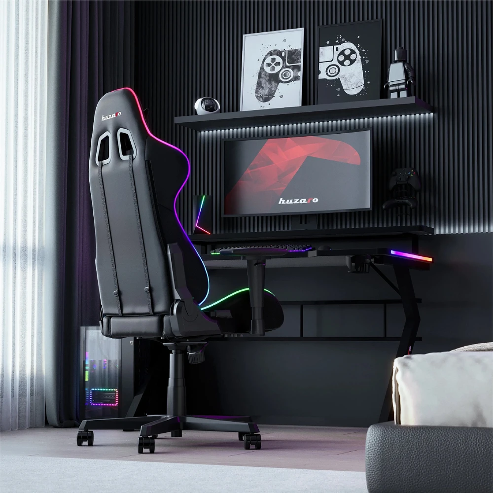 Žaidimų stalas Huzaro Hero 5.0 RGB, Juodos spalvos