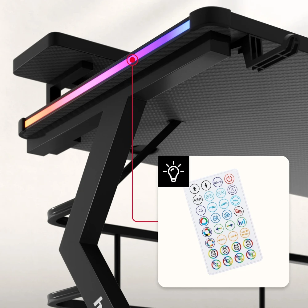 Žaidimų stalas Huzaro Hero 5.0 RGB, Juodos spalvos