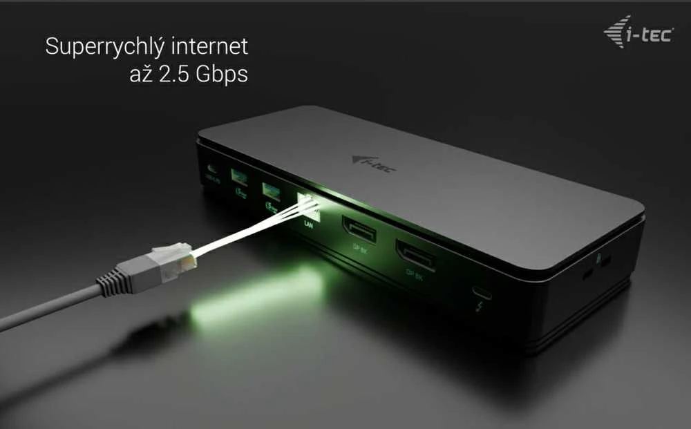I-TEC Thunderbolt 4 2x Ekranas Dock Generation 3 7x USB + jo 1x TB4 2.5GLAN PD 92W 1m TB4 Kabelis SD/TF kortelių skaitytuvas 3,5 mm garso