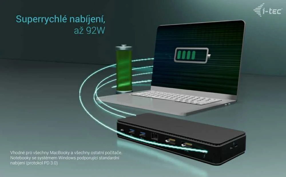 I-TEC Thunderbolt 4 2x Ekranas Dock Generation 3 7x USB + jo 1x TB4 2.5GLAN PD 92W 1m TB4 Kabelis SD/TF kortelių skaitytuvas 3,5 mm garso