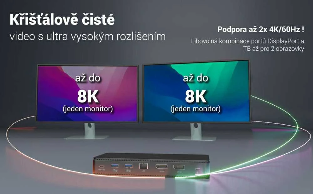 I-TEC Thunderbolt 4 2x Ekranas Dock Generation 3 7x USB + jo 1x TB4 2.5GLAN PD 92W 1m TB4 Kabelis SD/TF kortelių skaitytuvas 3,5 mm garso