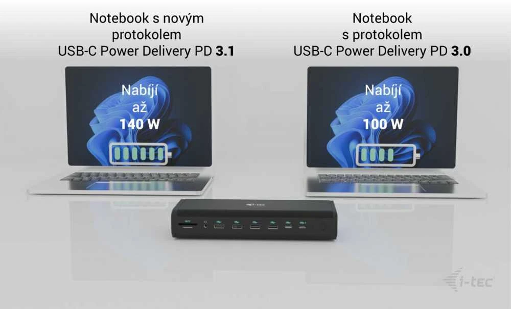 I-TEC stotelės įkrovimo galios palyginimas su PD 3.1 ir PD 3.0