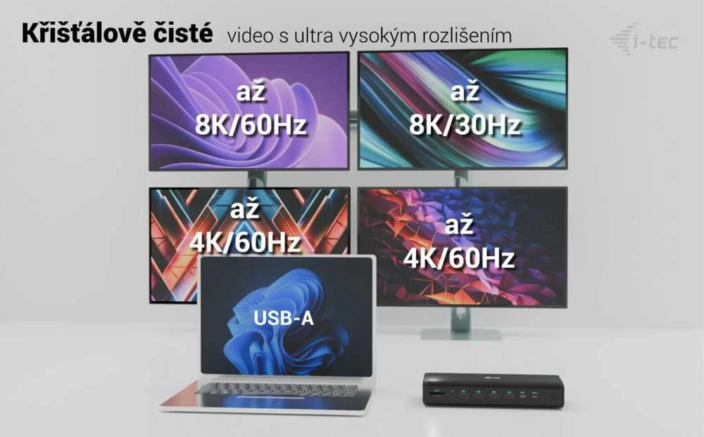 I-TEC Universal 6x 4K Ekranas DS 6x4K 2xDP 2xHDMI 2xUSB-C 1xGLAN 2xUSB-C Gen.2 4xUSB 3.2 1xGarso / mikrofono lizdas 1xSD / Micro SD Kl PD 140W KL
