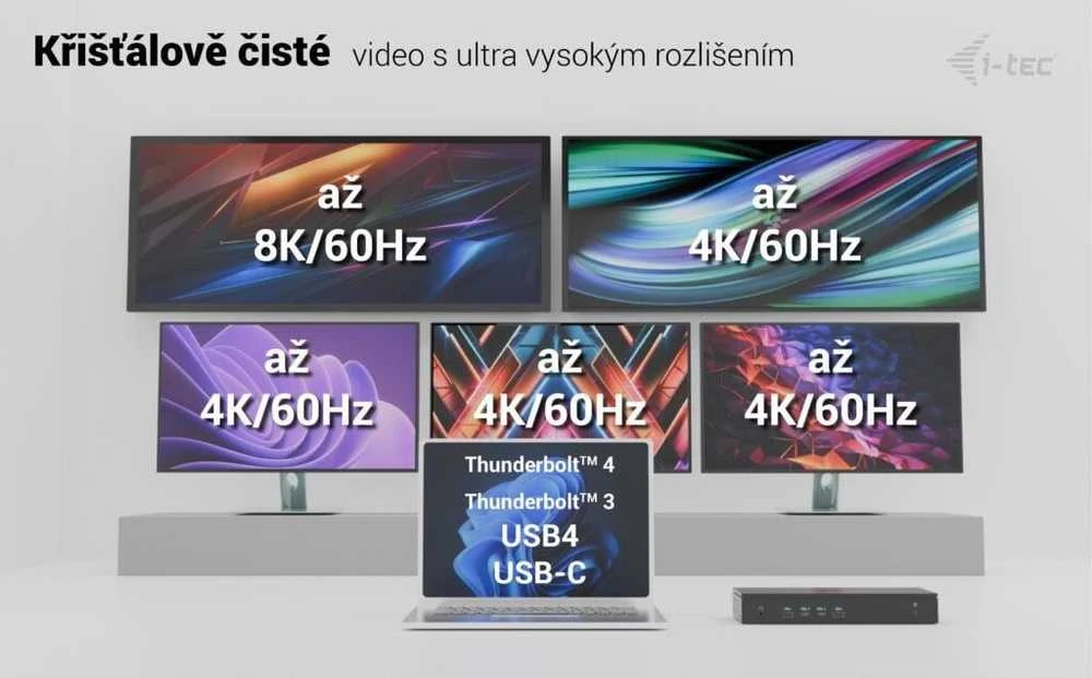 I-tec Universal 5x 4K/60Hz Ekrano prijungimo stotis 2xDP 3xHDMI LAN 2,5Gbps Garsas 2x USB-C maitinimo tiekimas 100W