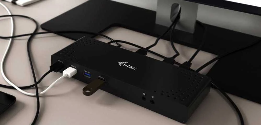 I-TEC USB 3.0 / USB-C Dualdock 1x 5K 2x 4K 60Hz 2x HDMI 2x DP 1x GLAN 6x USB 3.0 1x Audio / Mic Jack Kensington, suderinamas su TB 3