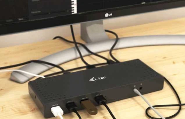 I-TEC USB 3.0 / USB-C Dualdock 1x 5K 2x 4K 60Hz 2x HDMI 2x DP 1x GLAN 6x USB 3.0 1x Audio / Mic Jack Kensington, suderinamas su TB 3