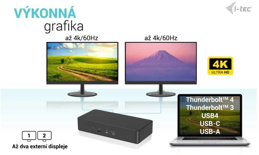 I-TEC USB 3.0 USB-C Thunderbolt 3 Professional Dual 4K Ekrano prijungimo stotis Generation 2 + maitinimo tiekimas 100 W
