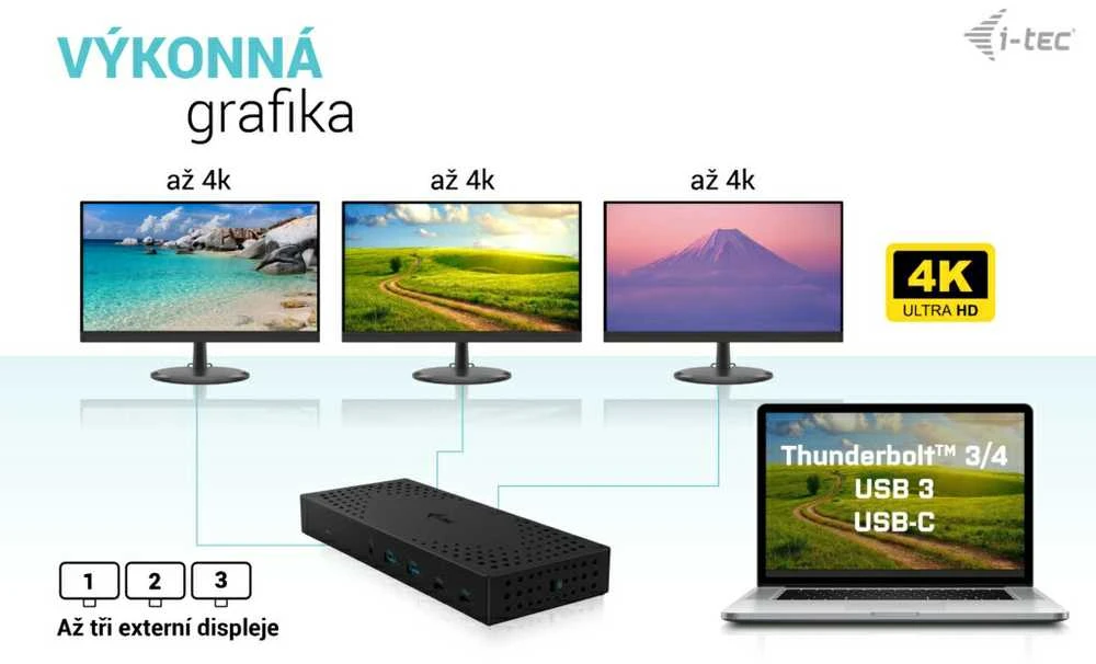 I-TEC USB 3.0 USB-C Thunderbolt 3x 4K prijungimo stotis Gen 2 + maitinimo tiekimas 100 W