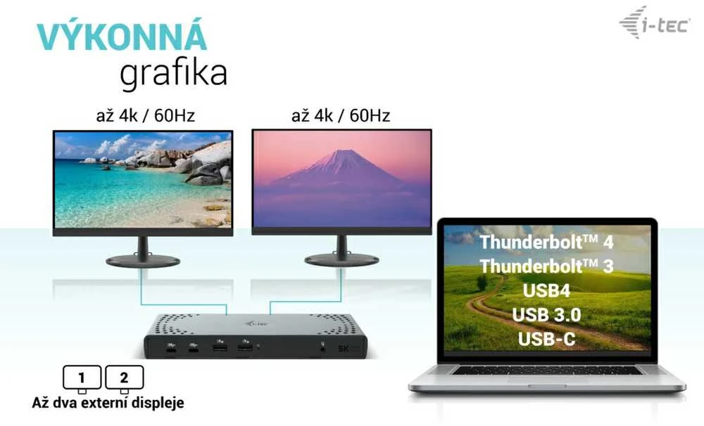 I-TEC USB 3.0 / USB-C / Thunderbolt 3 Dualdock 1x5K 2x4K 60Hz 2xDP 2xHDMI 1xGLAN 4xUSB 3.2 2xUSB-C 3.2 Gen.2 1xGarso / mikrofono lizdas PD 100W