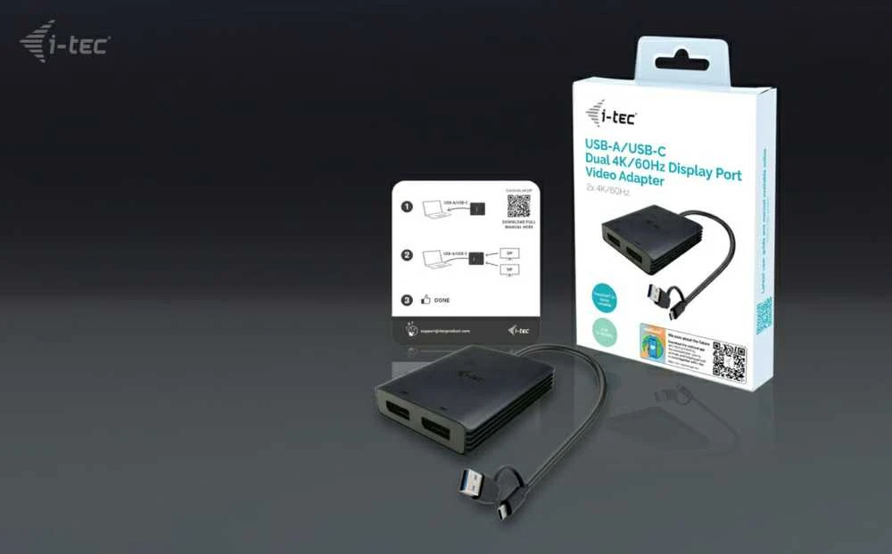 I-tec USB-A/USB-C dvigubas 4K/60 Hz DisplayPort vaizdo adapteris