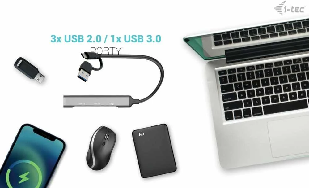 I-TEC USB-A/USB-C 4 prievadų HUB/1X USB-C 3.1+3X USB 2.0