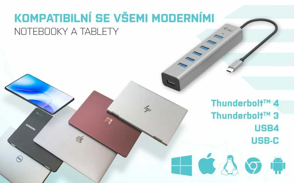 I-TEC USB-C įkrovimo metalinis HUB 7 prievadas be maitinimo adapterio